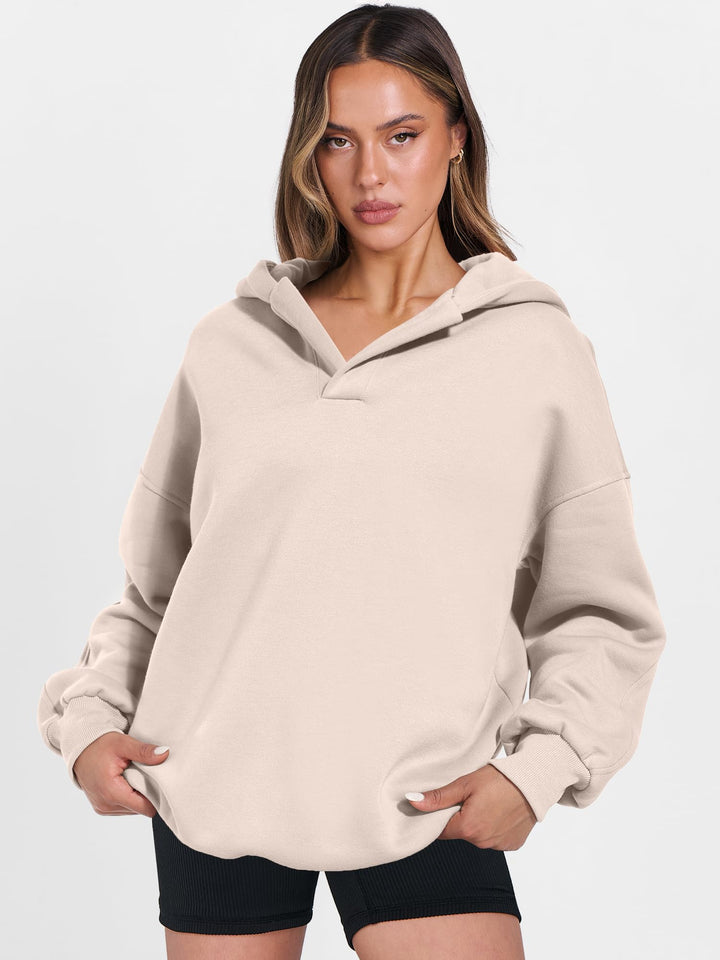 ANRABESS Women's Oversized V-Neck Fleece Hoodie