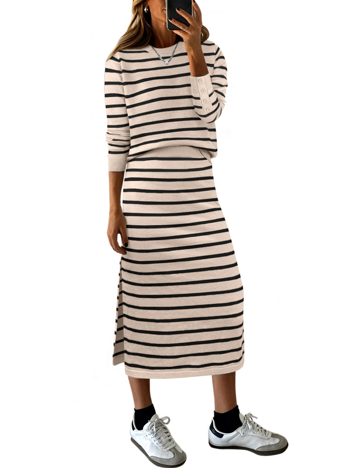 ANRABESS Lounge & Travel 2-Piece Striped Knit Set