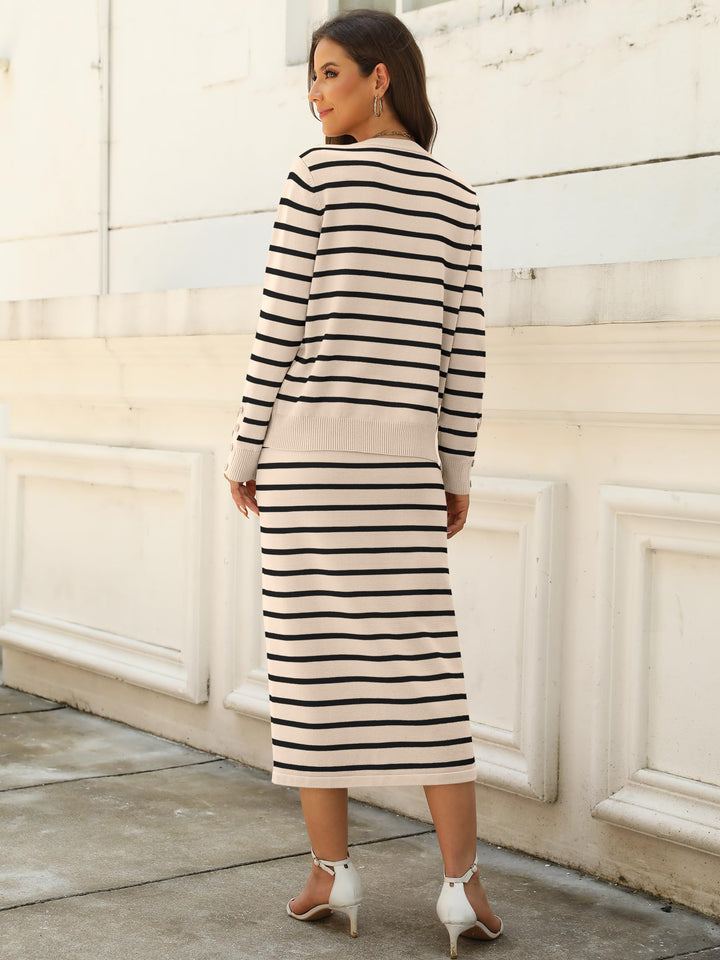 ANRABESS Lounge & Travel 2-Piece Striped Knit Set