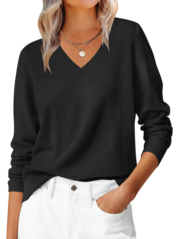 ANRABESS Women's Wool Blend V-Neck Long Sleeve Sweater