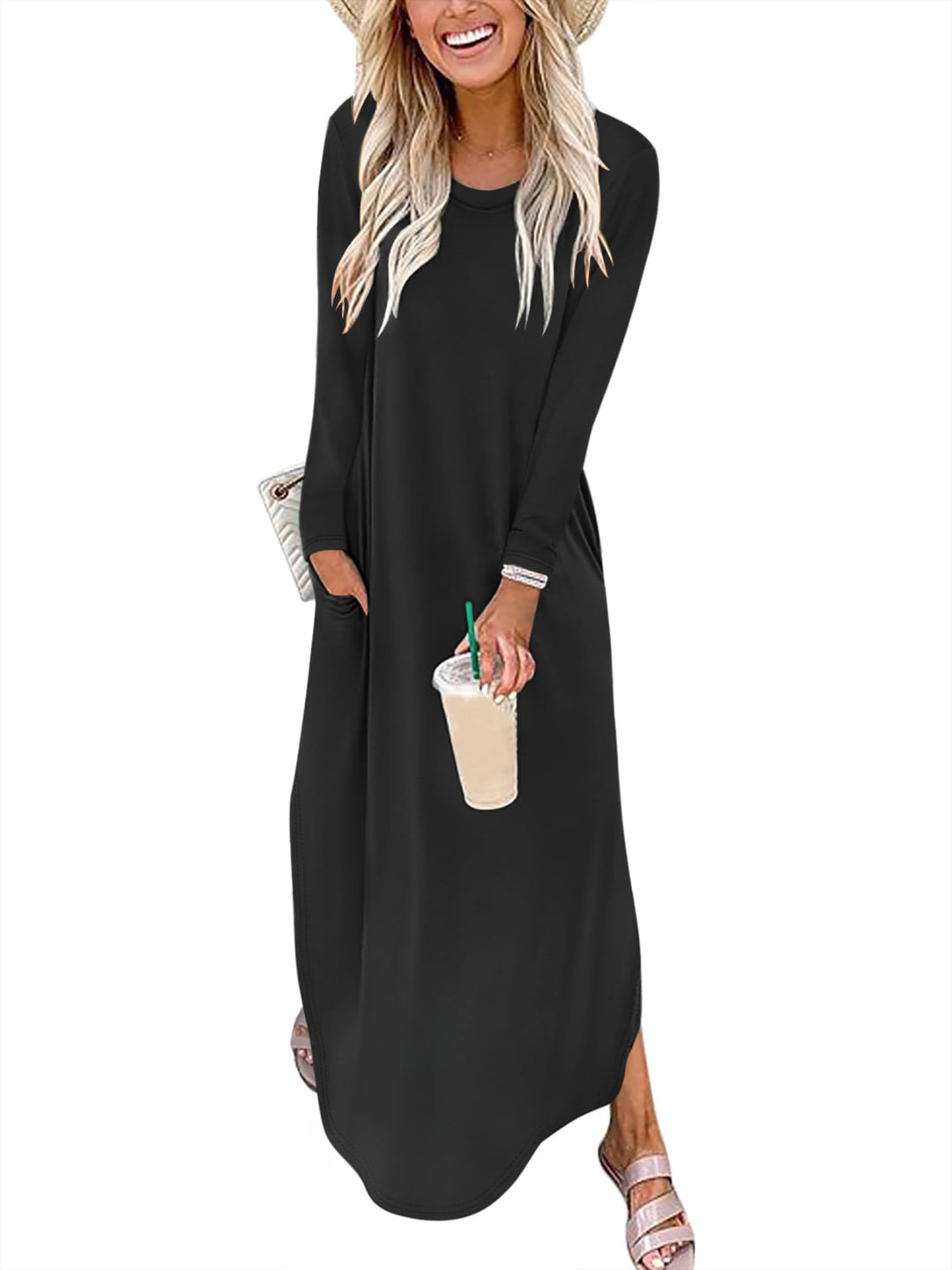 ANRABESS Casual Loose Maxi Dress for Travel with Pockets