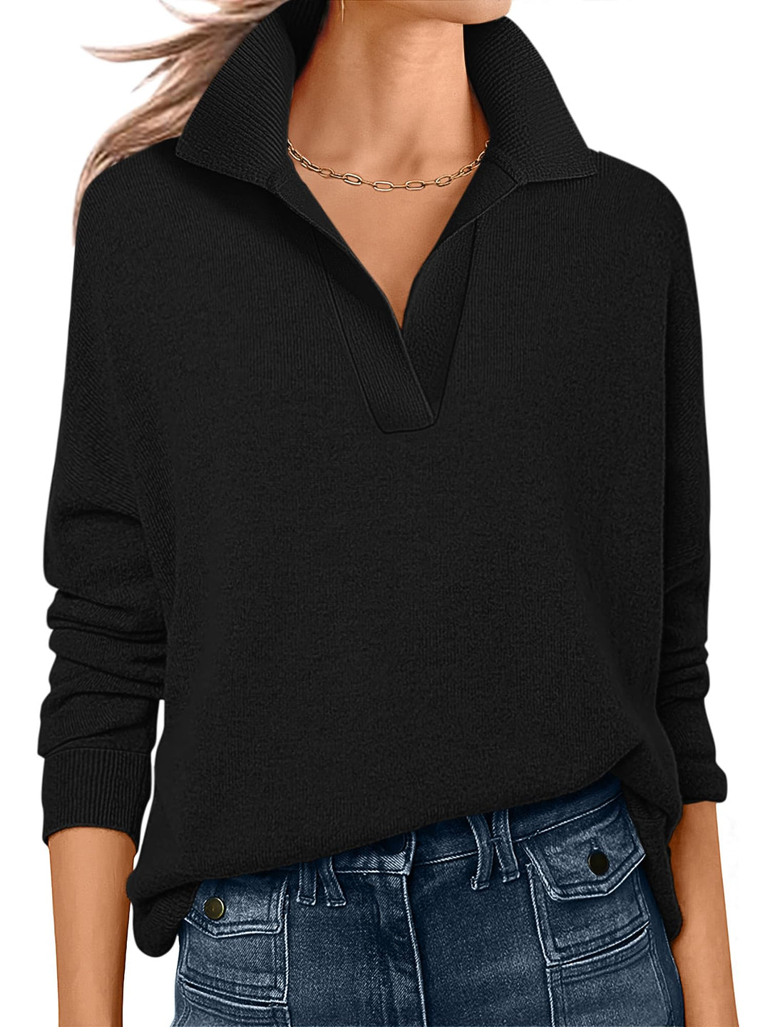 ANRABESS Women's Lightweight Polo V-Neck Knit Sweater