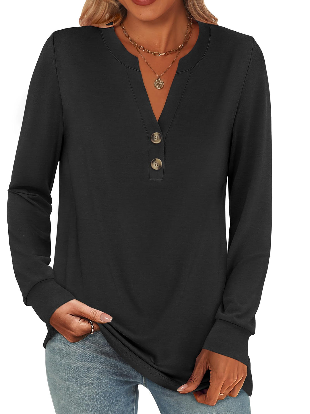 ANRABESS Women's Henley Long Sleeve Business Casual Top