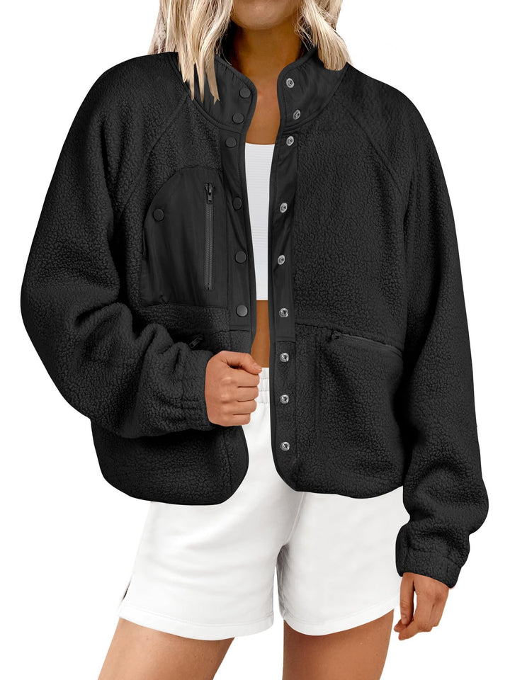 ANRABESS Women's Cropped Sherpa Shacket with Pockets