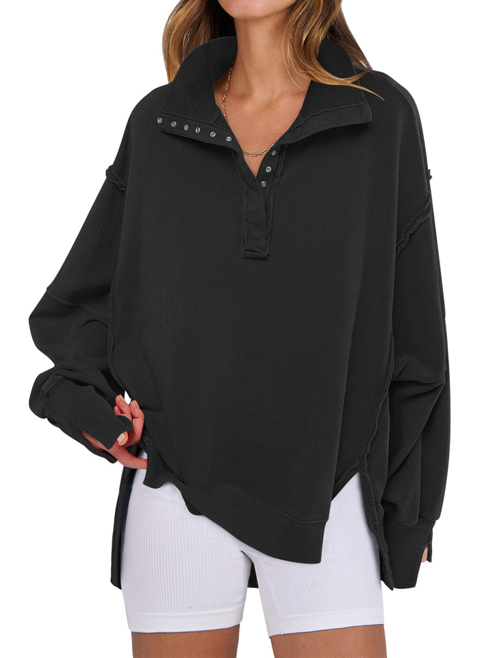 ANRABESS Women's Oversized Button-Up Henley Sweatshirt