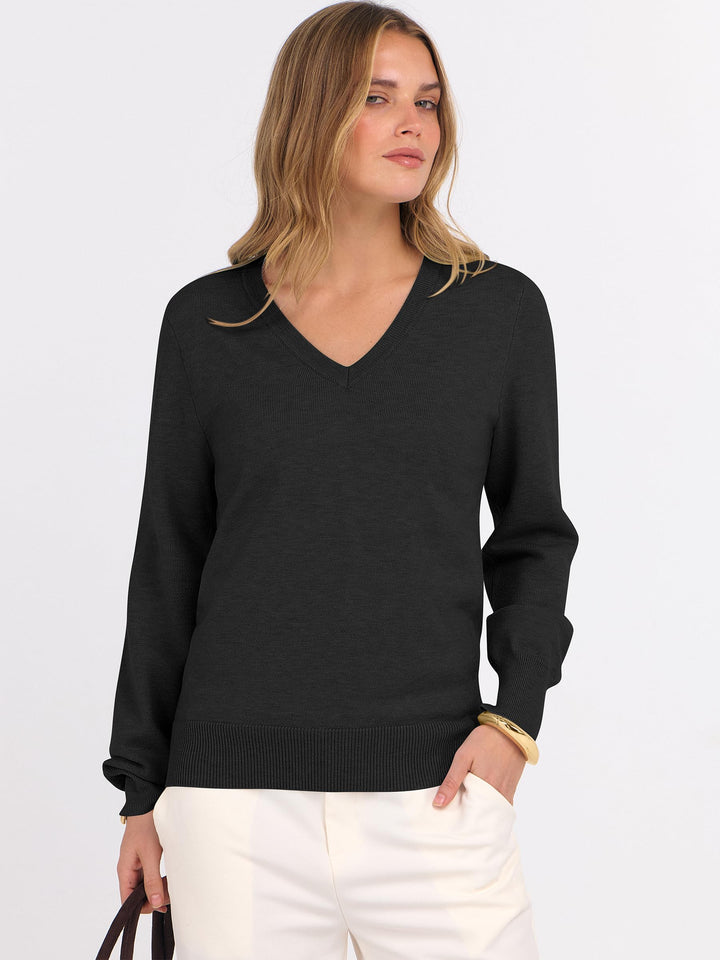 ANRABESS Women's Wool Blend V-Neck Long Sleeve Sweater