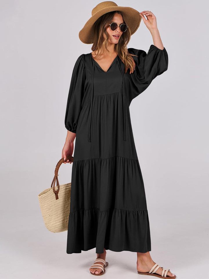 ANRABESS Women's Boho Floral V-Neck Maxi Dress