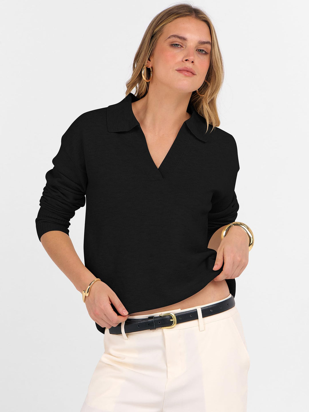 ANRABESS Women's Lightweight Polo V-Neck Knit Sweater