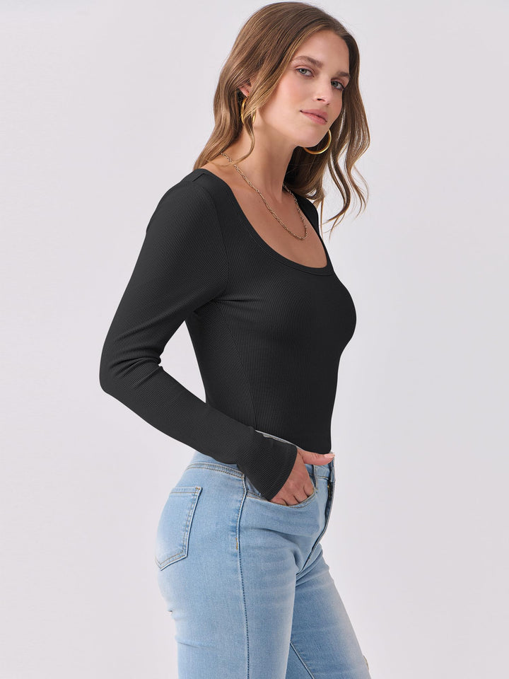 ANRABESS Long Sleeve Shirts for Women Ribbed Knit Slim Fitted Casual Tops Scoop Neck Basic Tee Spring Fall Fashion Clothes