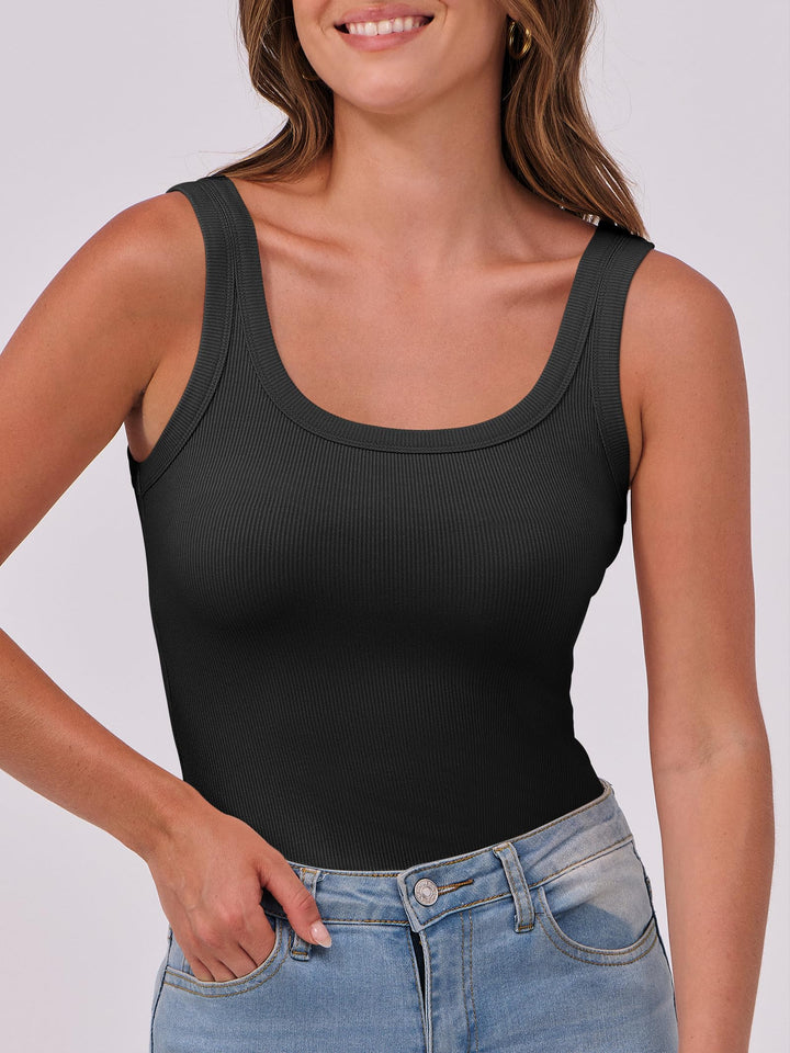 ANRABESS Womens Sleeveless Scoop Neck Tank Top Ribbed Fitted Summer Basic Slim Cute Tops 2026