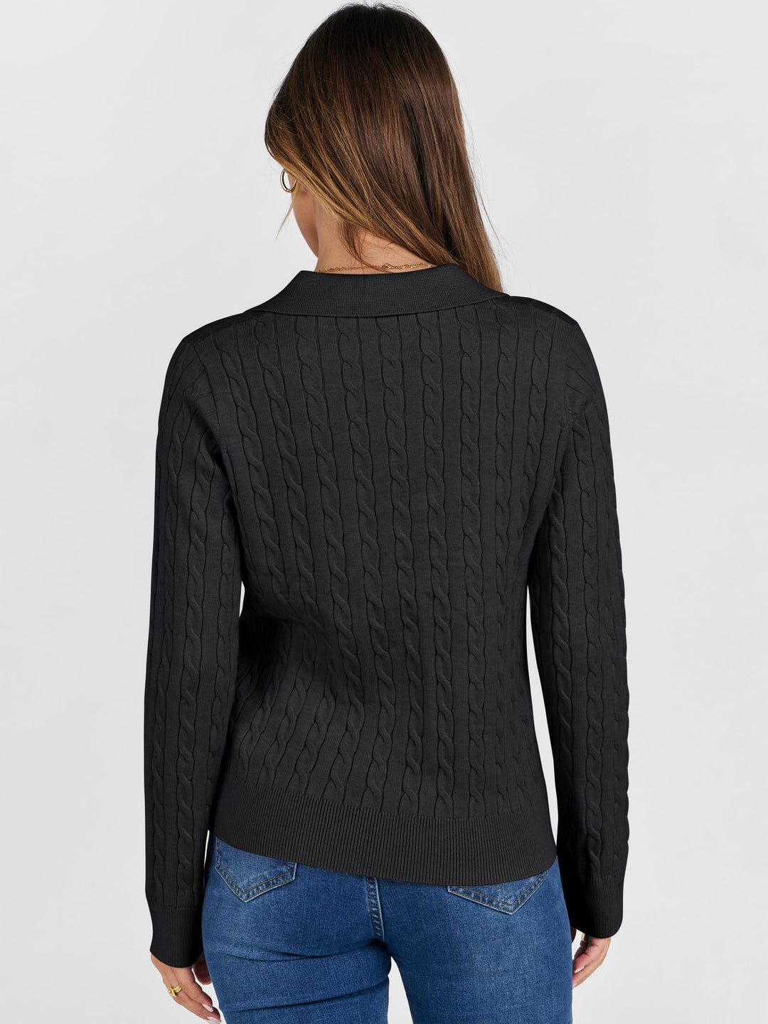 ANRABESS Women's Cable Knit V-Neck Long Sleeve Sweater