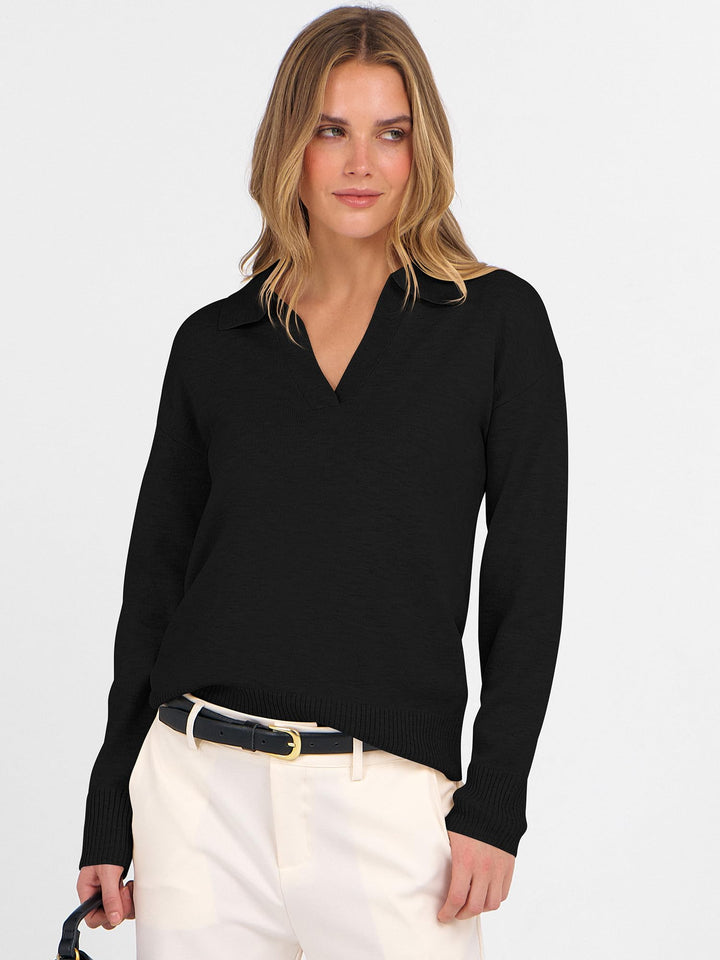 ANRABESS Women's Lightweight Polo V-Neck Knit Sweater