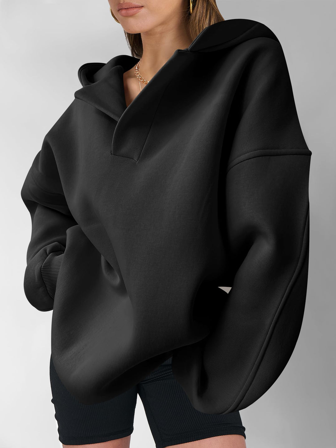 ANRABESS Women's Oversized V-Neck Fleece Hoodie