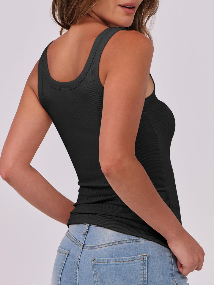 ANRABESS Womens Sleeveless Scoop Neck Tank Top Ribbed Fitted Summer Basic Slim Cute Tops 2026