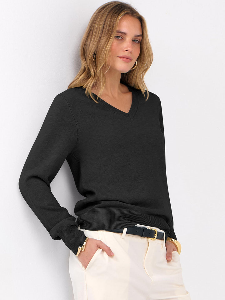 ANRABESS Women's Wool Blend V-Neck Long Sleeve Sweater