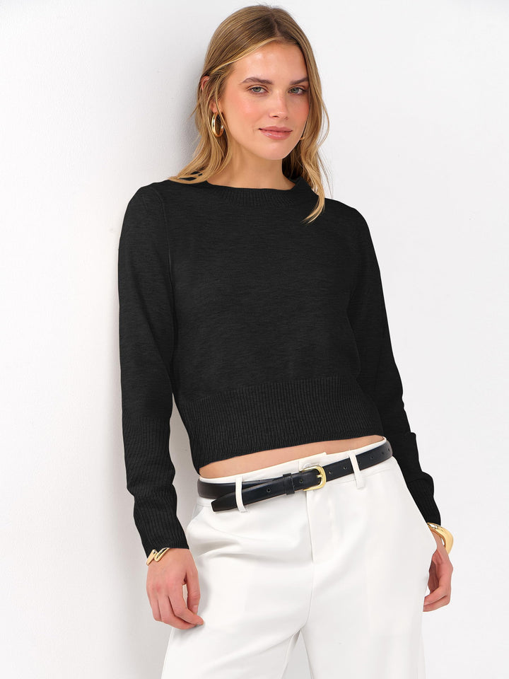 ANRABESS Women's Cropped Long Sleeve Lightweight Sweater