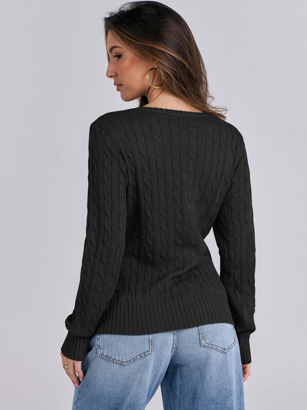 ANRABESS Women's Cable Knit V-Neck Fitted Sweater