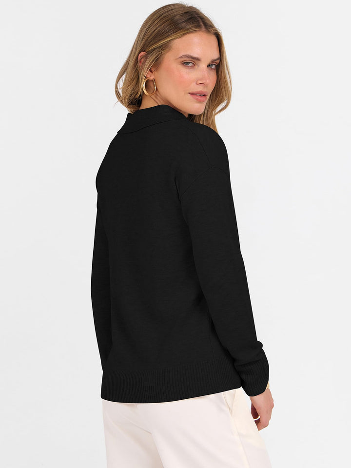 ANRABESS Women's Lightweight Polo V-Neck Knit Sweater