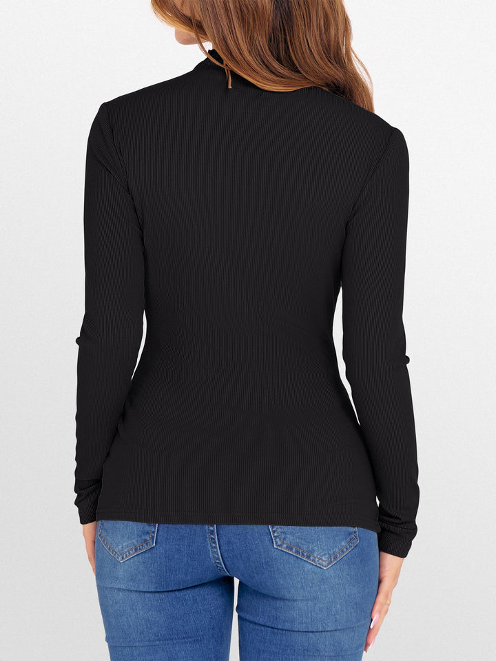 ANRABESS Women's Lettuce Trim Mock Neck Ribbed Top
