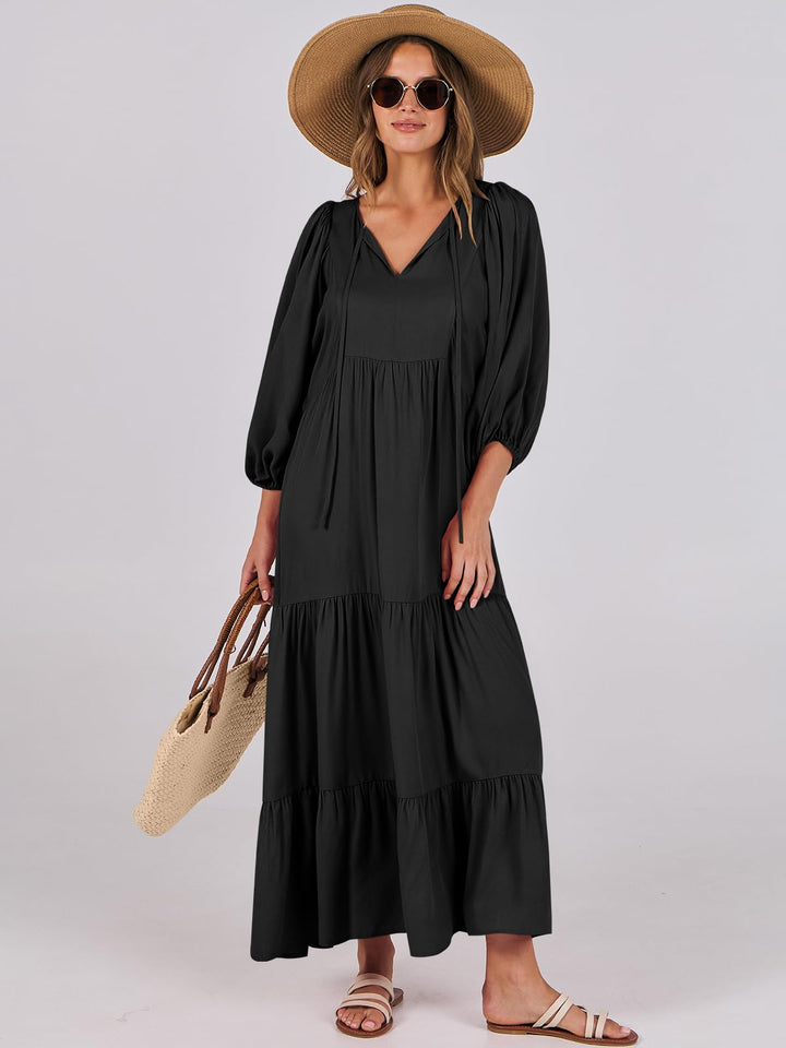 ANRABESS Women's Boho Floral V-Neck Maxi Dress