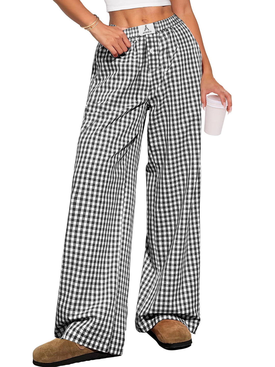 ANRABESS Women's Gingham Striped Lounge Pants with Pockets
