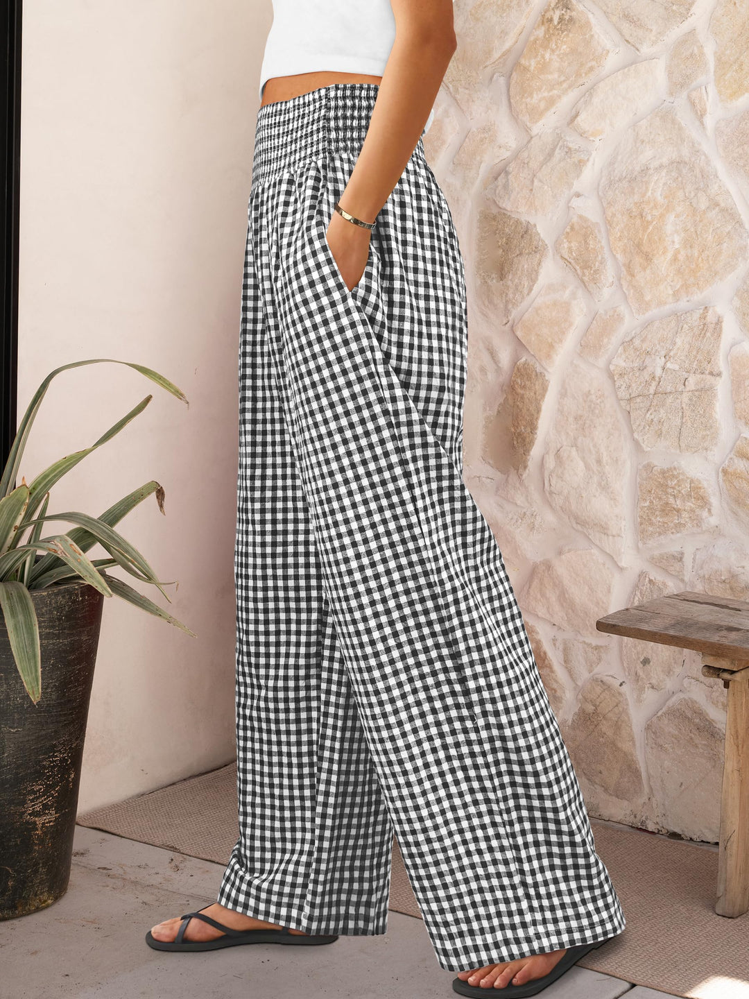 ANRABESS High Waisted Gingham Lounge Pajama Pants