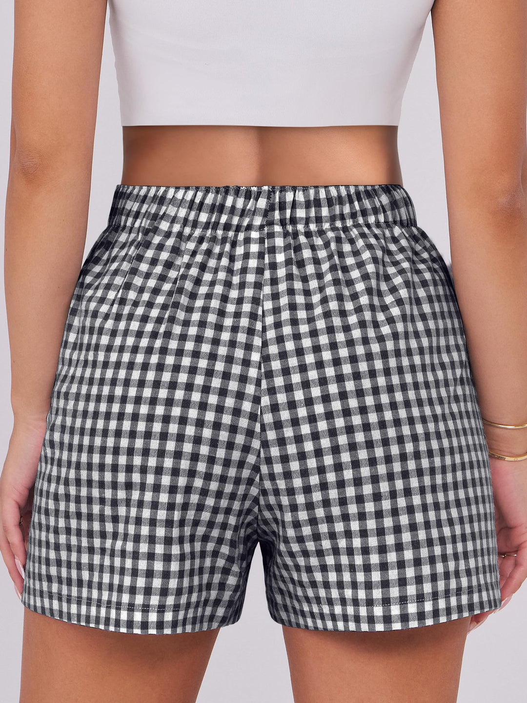 ANRABESS Womens Ruffle Boxer Shorts Gingham Elastic Waist Summer Casual Lounge Sleep Pajama Shorts Lightweight Loose Beach Bottoms with Pockets