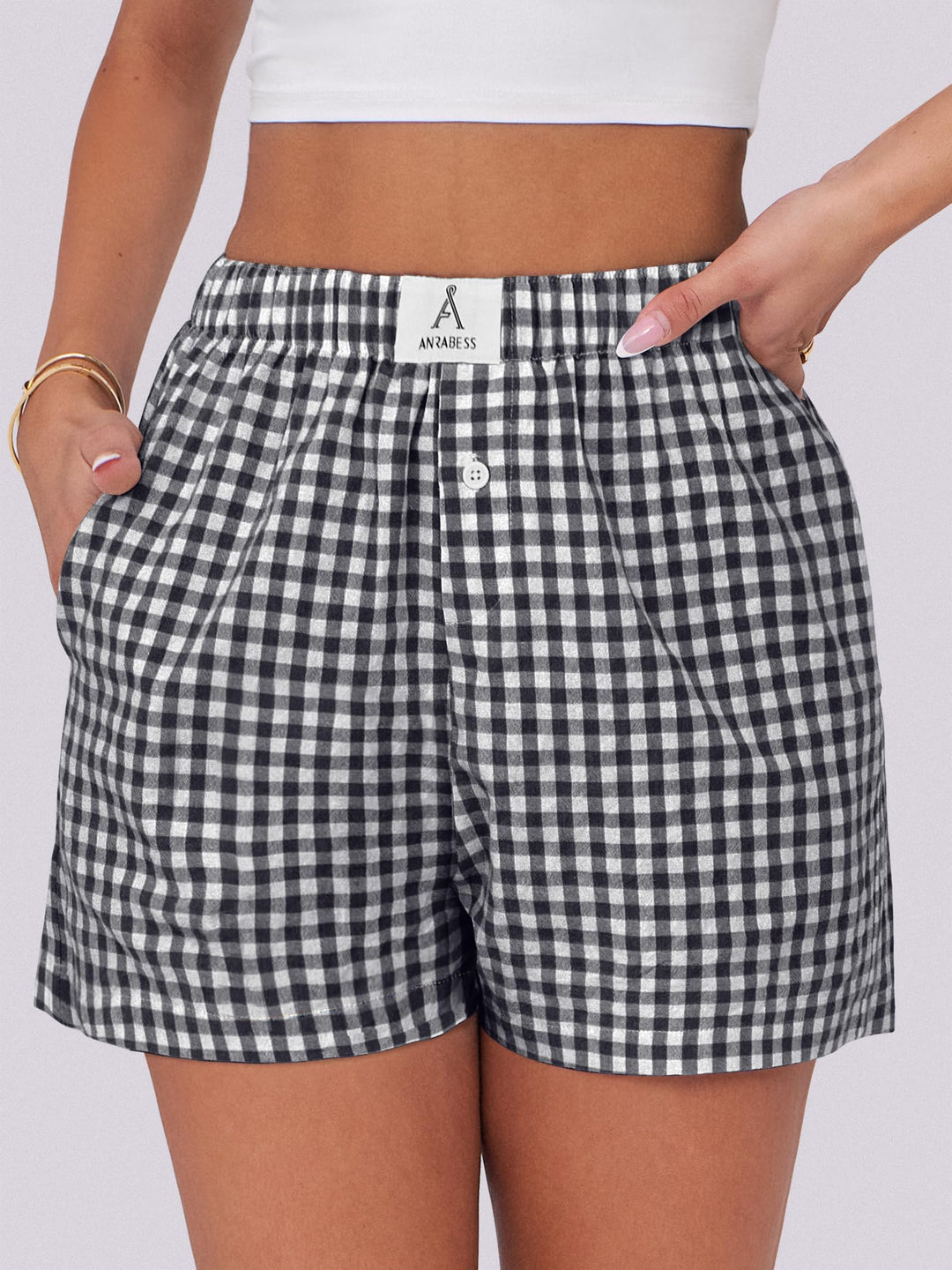 ANRABESS Womens Ruffle Boxer Shorts Gingham Elastic Waist Summer Casual Lounge Sleep Pajama Shorts Lightweight Loose Beach Bottoms with Pockets