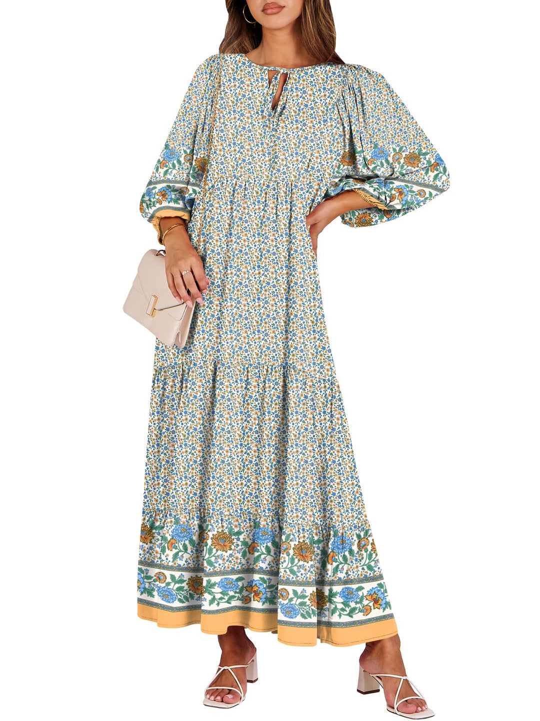 ANRABESS Women's Boho Floral V-Neck Maxi Dress