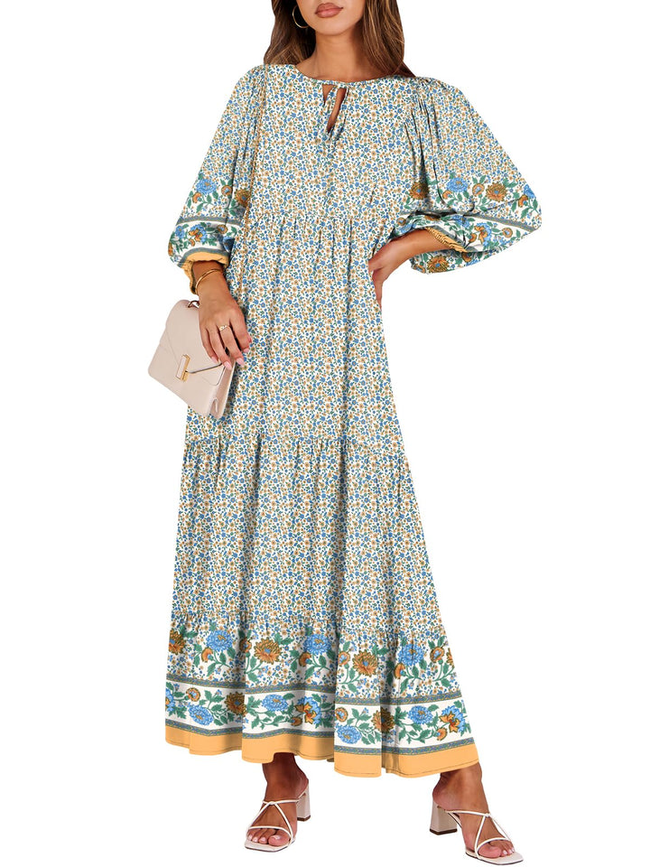 ANRABESS Women's Boho Floral V-Neck Maxi Dress
