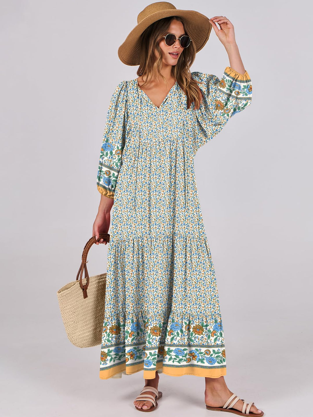 ANRABESS Women's Boho Floral V-Neck Maxi Dress