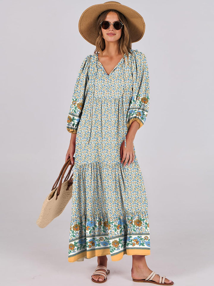 ANRABESS Women's Boho Floral V-Neck Maxi Dress