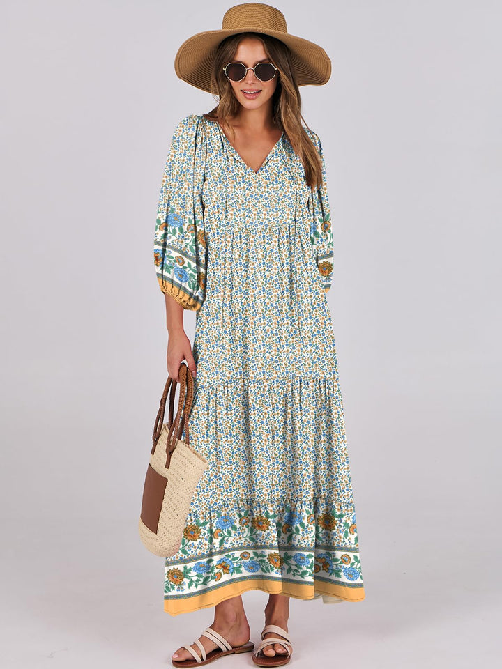 ANRABESS Women's Boho Floral V-Neck Maxi Dress