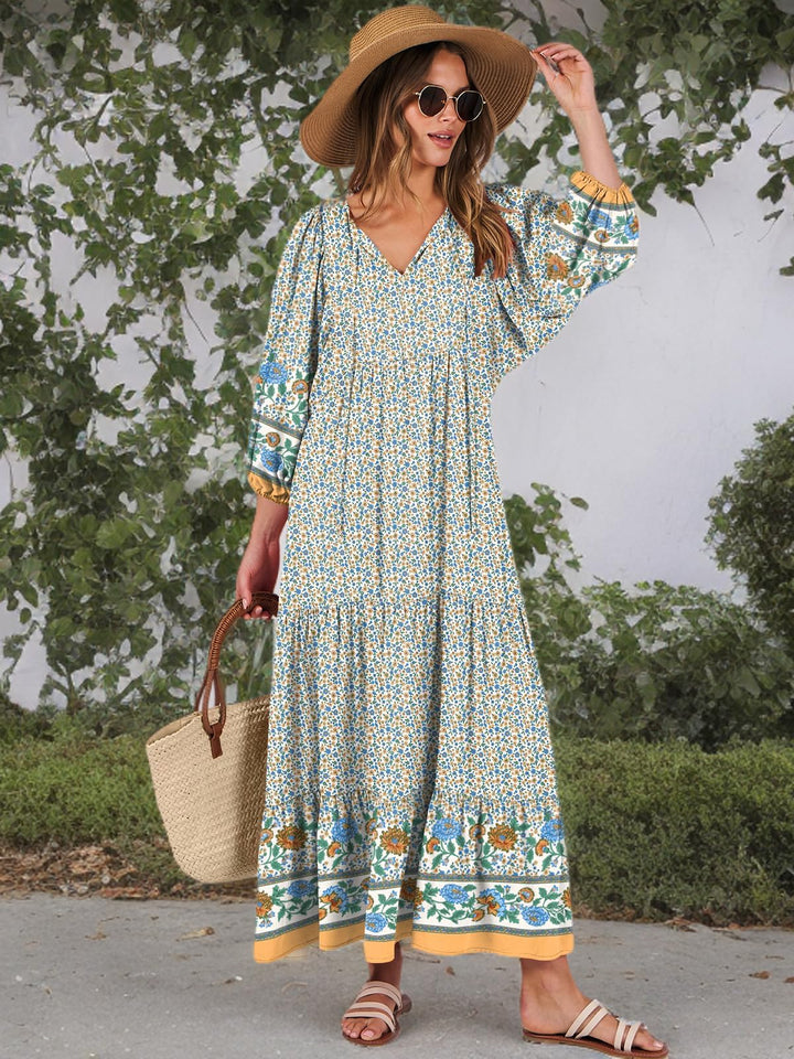 ANRABESS Women's Boho Floral V-Neck Maxi Dress