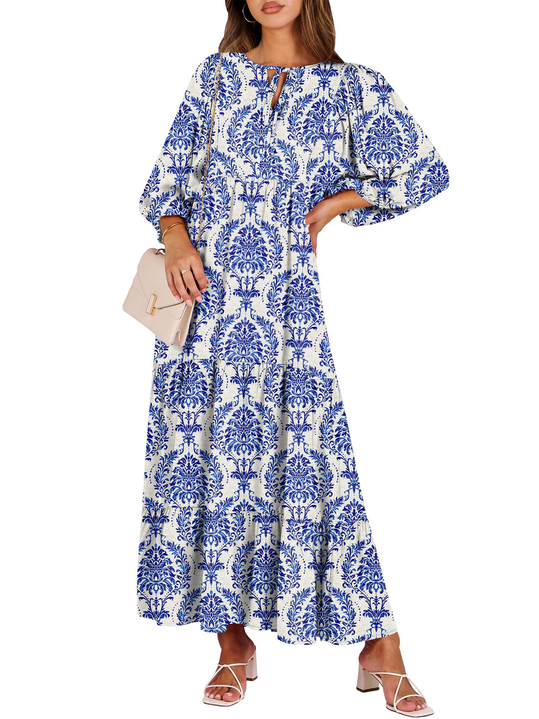 ANRABESS Women's Boho Floral V-Neck Maxi Dress