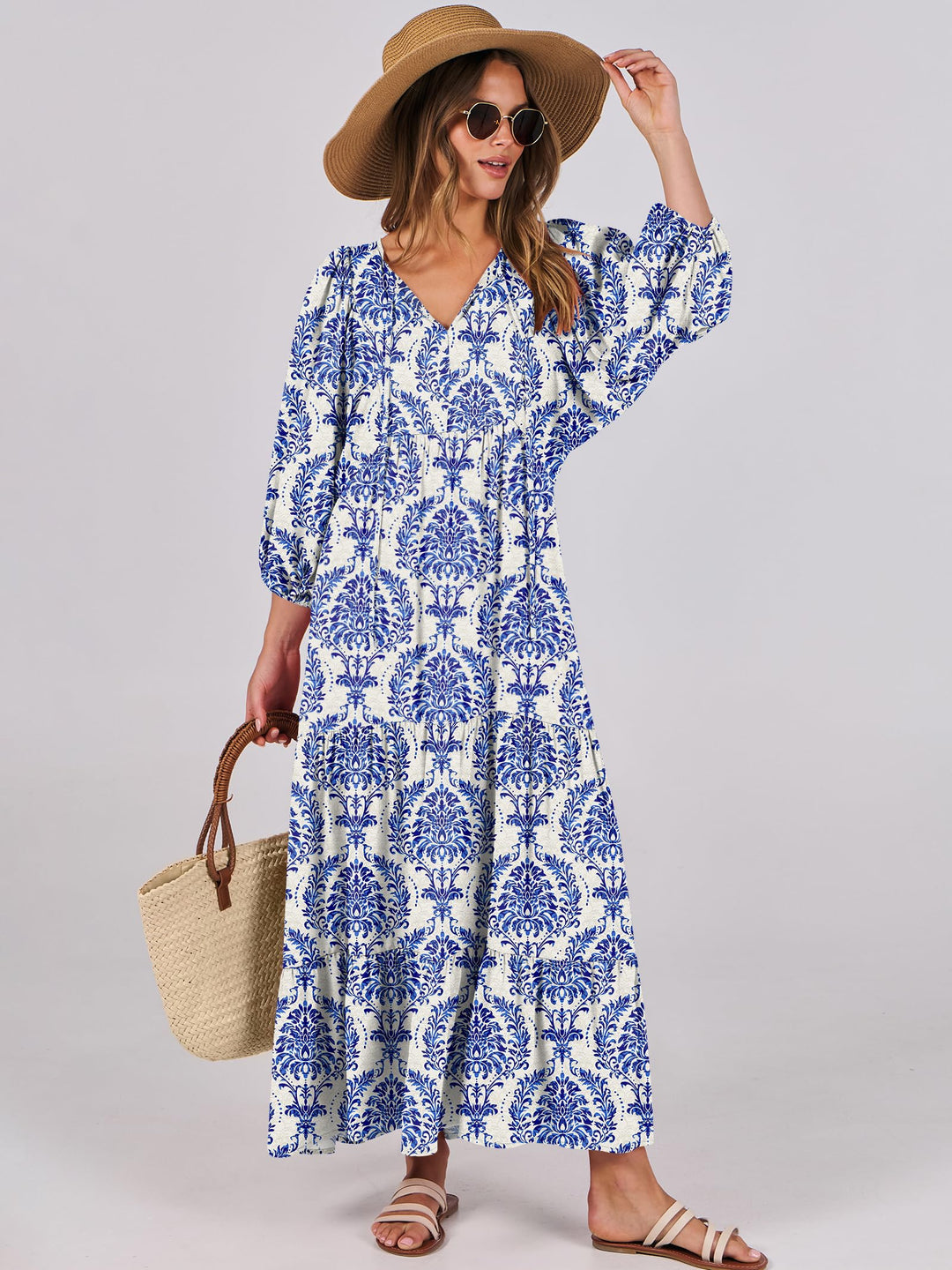 ANRABESS Women's Boho Floral V-Neck Maxi Dress
