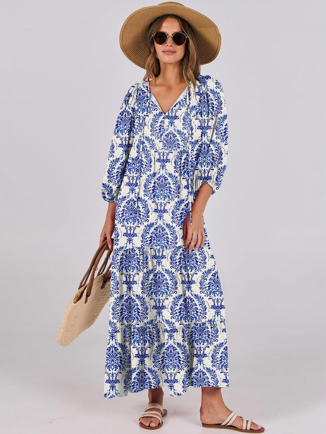 ANRABESS Women's Boho Floral V-Neck Maxi Dress