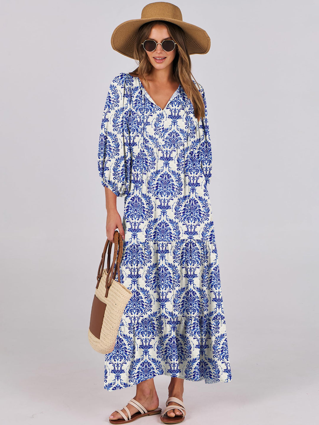 ANRABESS Women's Boho Floral V-Neck Maxi Dress