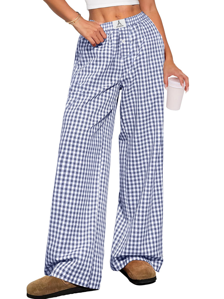 ANRABESS Women's Gingham Striped Lounge Pants with Pockets