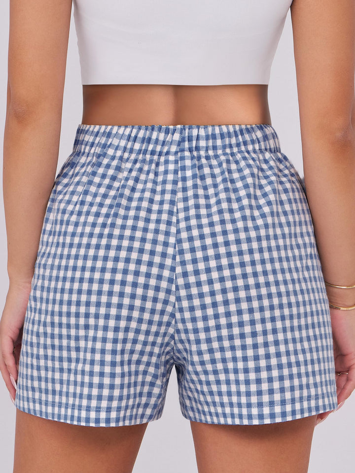 ANRABESS Womens Ruffle Boxer Shorts Gingham Elastic Waist Summer Casual Lounge Sleep Pajama Shorts Lightweight Loose Beach Bottoms with Pockets