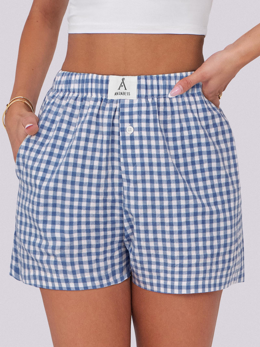 ANRABESS Womens Ruffle Boxer Shorts Gingham Elastic Waist Summer Casual Lounge Sleep Pajama Shorts Lightweight Loose Beach Bottoms with Pockets