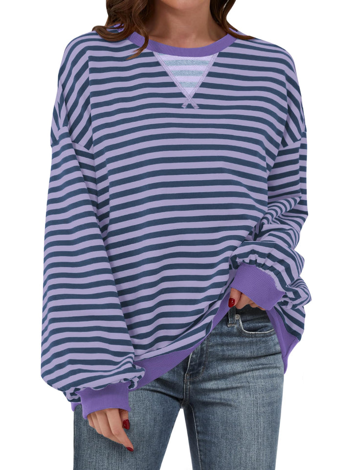 ANRABESS Women's Striped Oversized Long Sleeve Sweatshirt