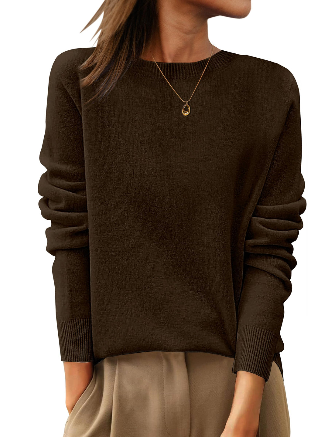 ANRABESS Women's 100% Wool Crewneck Long Sleeve Sweater
