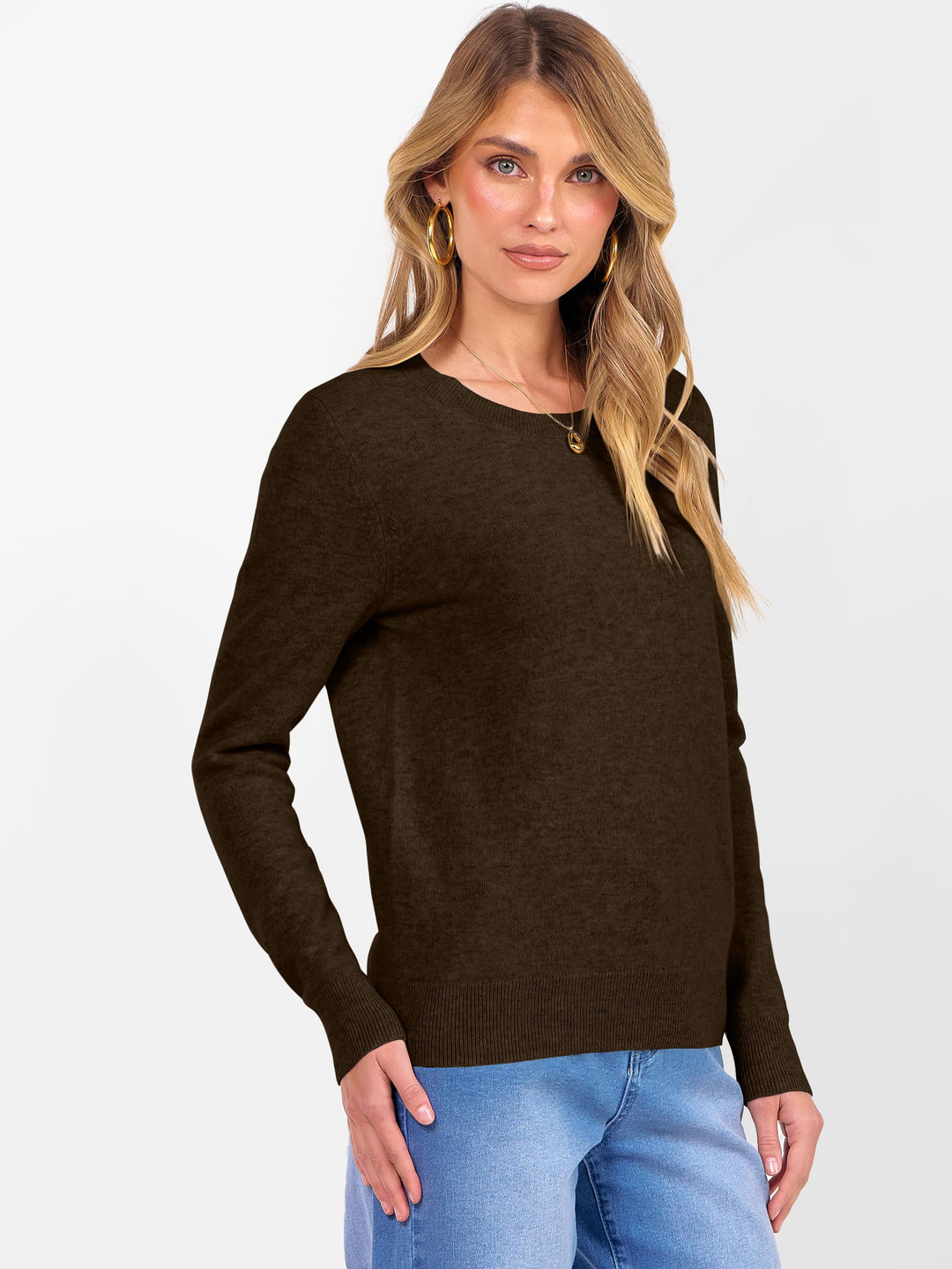 ANRABESS Women's 100% Wool Crewneck Long Sleeve Sweater