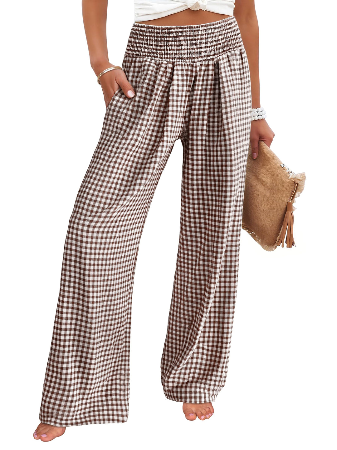 ANRABESS High Waisted Gingham Lounge Pajama Pants