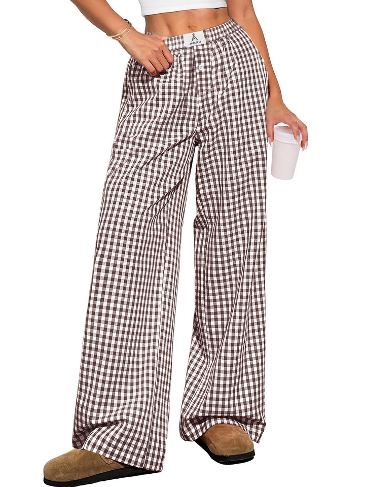 ANRABESS Women's Gingham Striped Lounge Pants with Pockets