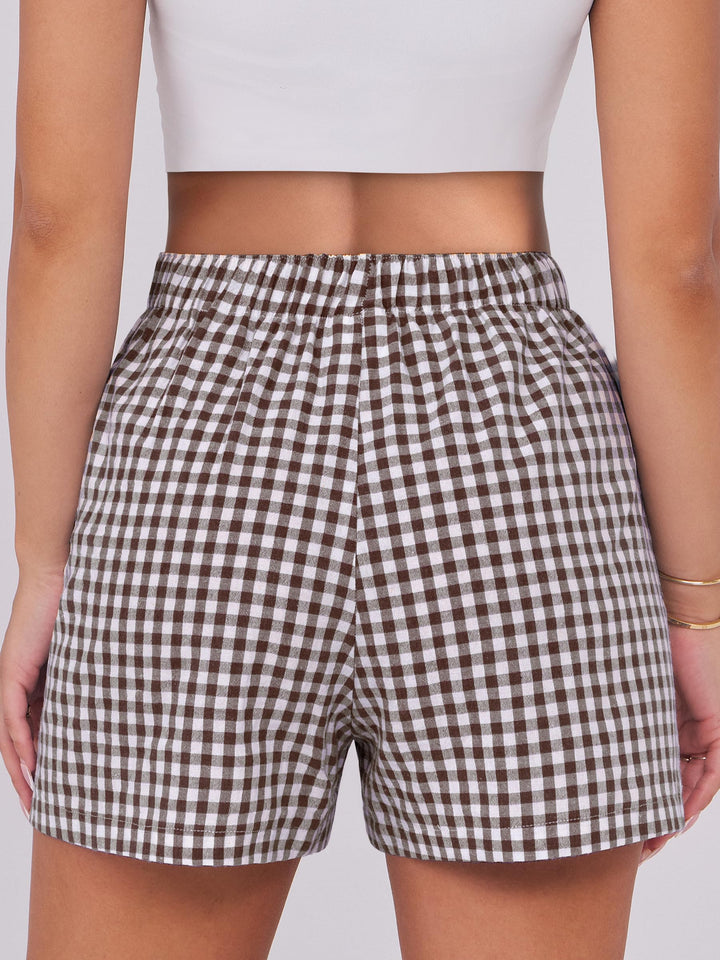 ANRABESS Womens Ruffle Boxer Shorts Gingham Elastic Waist Summer Casual Lounge Sleep Pajama Shorts Lightweight Loose Beach Bottoms with Pockets