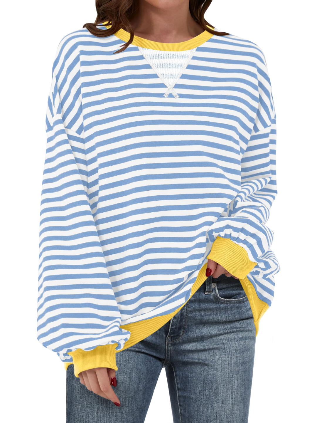ANRABESS Women's Striped Oversized Long Sleeve Sweatshirt