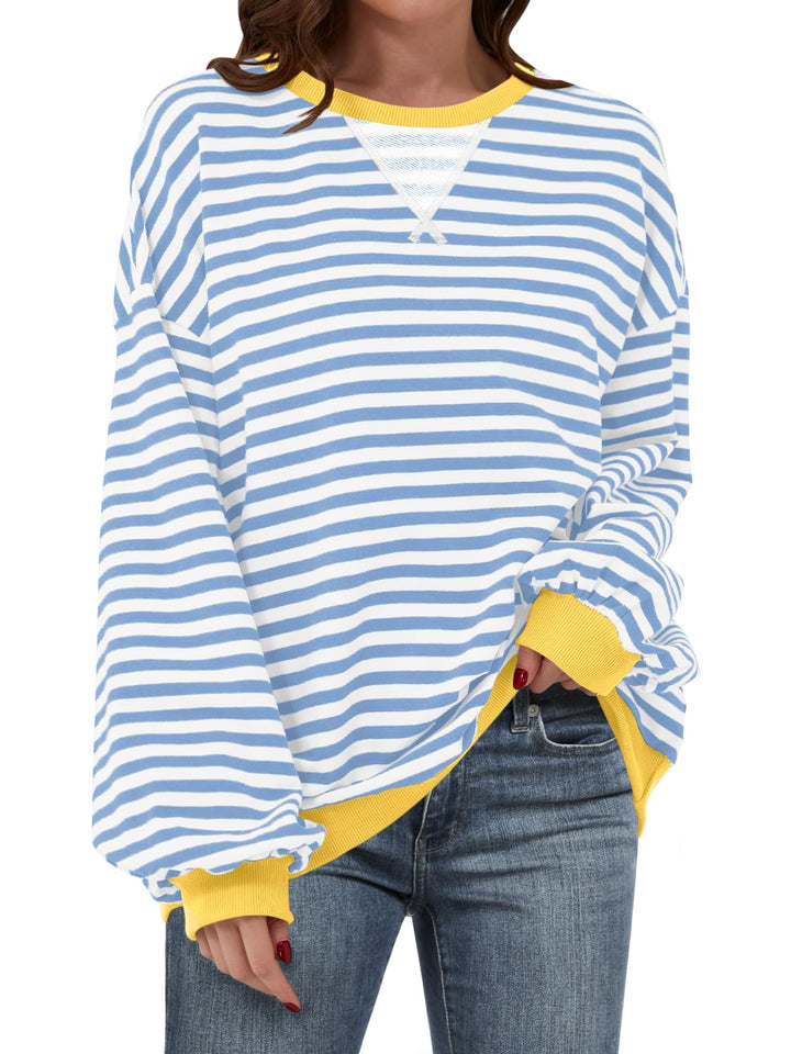 ANRABESS Women's Striped Oversized Long Sleeve Sweatshirt