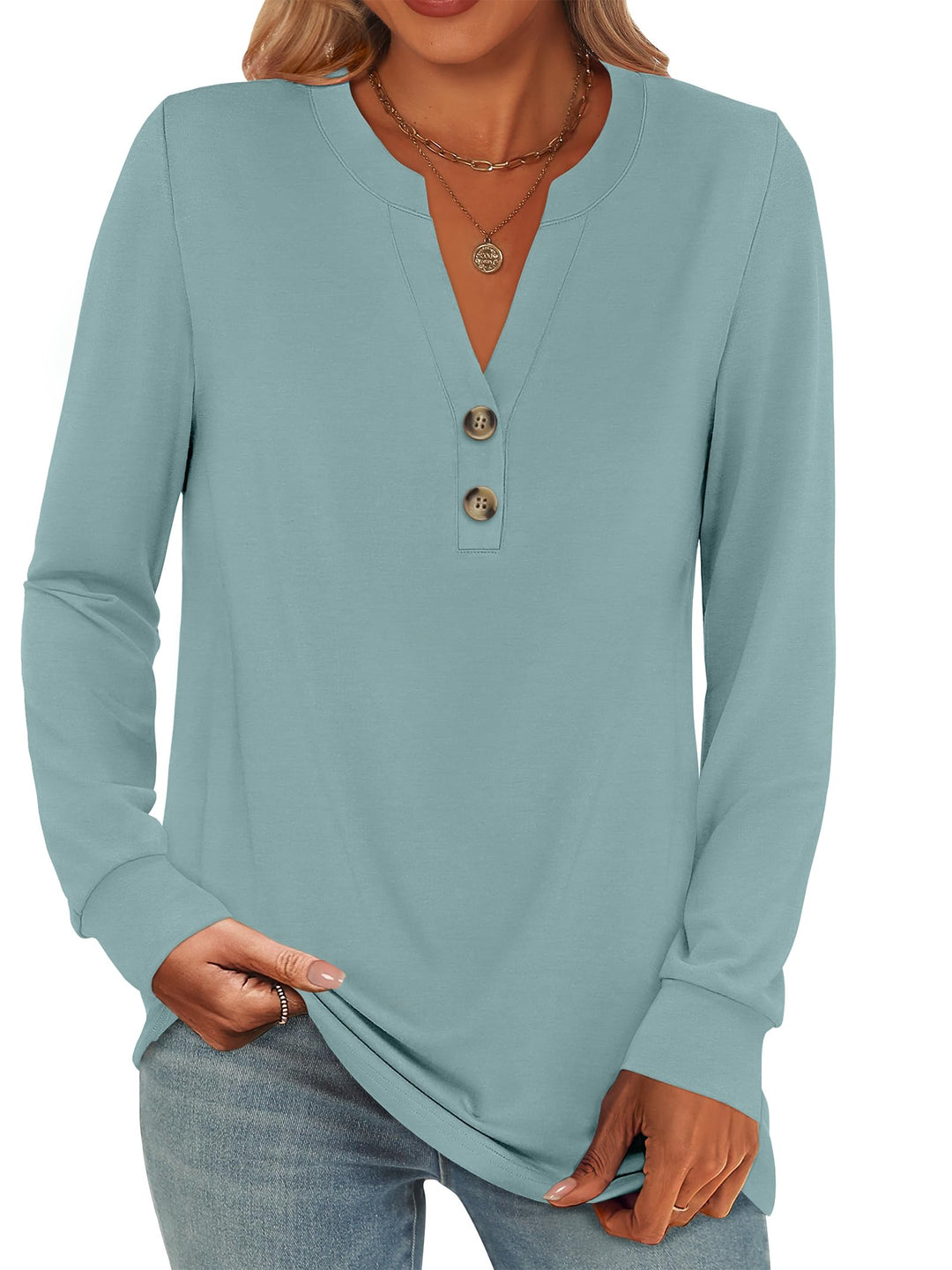 ANRABESS Women's Henley Long Sleeve Business Casual Top